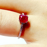 Natural Cushion Cut Ruby Engagement Ring - Genuine Ruby Solitaire Ring - April and July Birthstone Ring