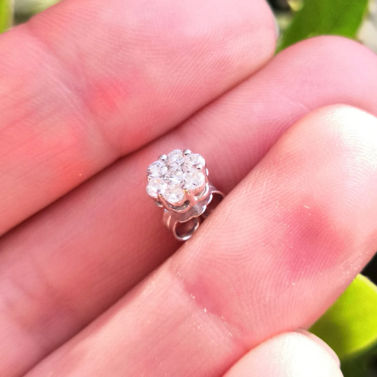 Solitaire Diamond Earrings - Flower Diamond Earrings - Illusion Diamond Earrings - Handmade Wedding Jewelry - Bridal Earrings