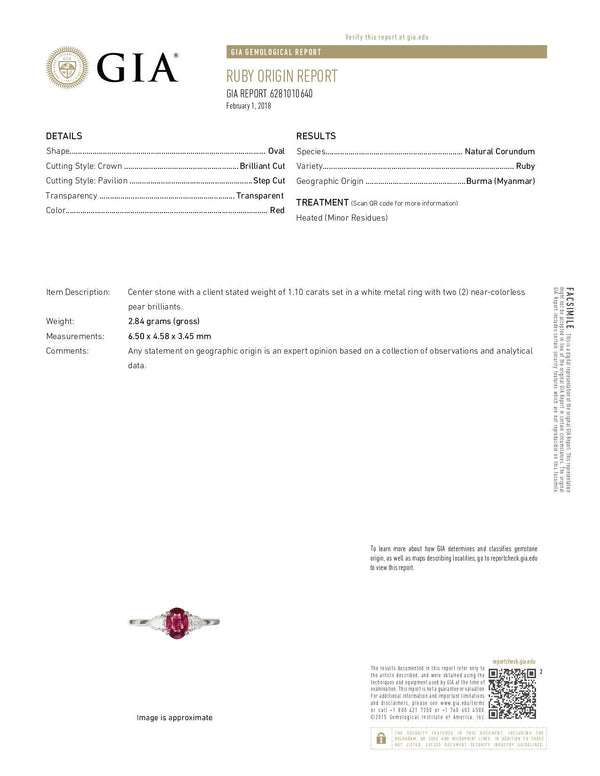 Natural Ruby Ring 1.1 Ct - "Flying Love"