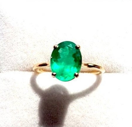 Natural Oval 2.2 Ct Colombian Emerald Engagement Ring