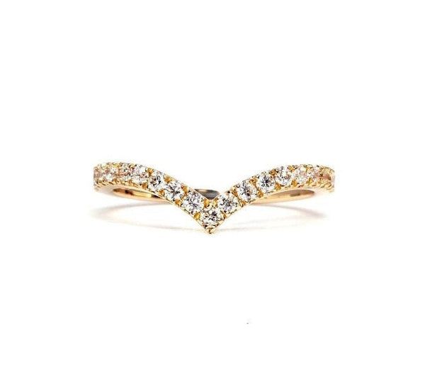 V-Shaped Diamond Wedding Band - Chevron Genuine Diamond Ring