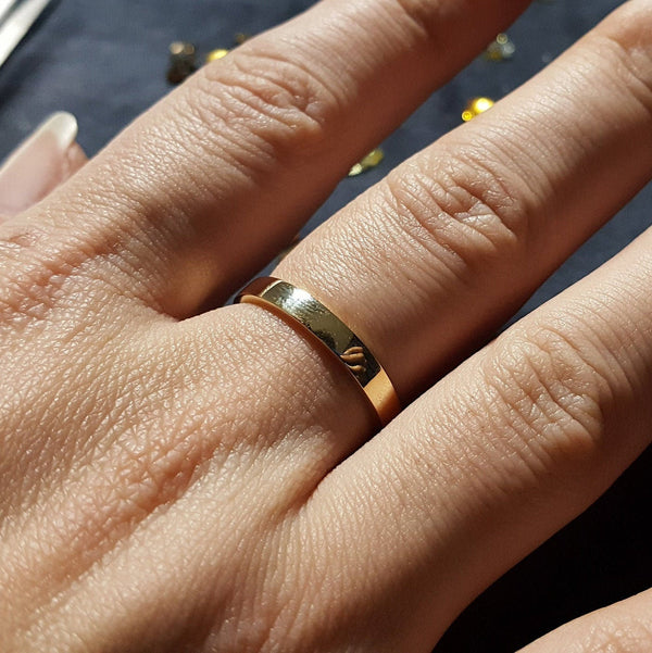 3 mm Flat Top Solid 18k Gold Ring – Simple Promise Rings for Couples – Engraved Pinky Ring for Men – Wedding Bands Sets His & Hers