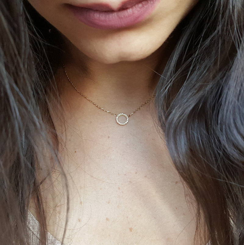 Diamond Necklace, Minimalist Circle Necklace