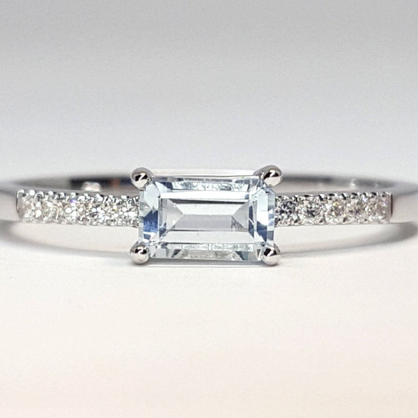 Emerald Cut Aquamarine Engagement Ring – Dainty East West Aquamarine Gold Ring - Genuine March Birthstone Ring – Aquamarine Promise Ring