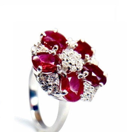 Vivid Red Ruby Flower Ring