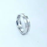 6 mm Flat wedding band made with 18k White gold and Natural Diamonds.