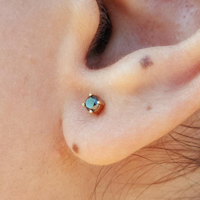 Dainty Black Diamond Earrings – Tiny Diamond Studs – Delicate Genuine Diamond Earrings – Small Solitaire Earrings – Small Diamond Bridal Set