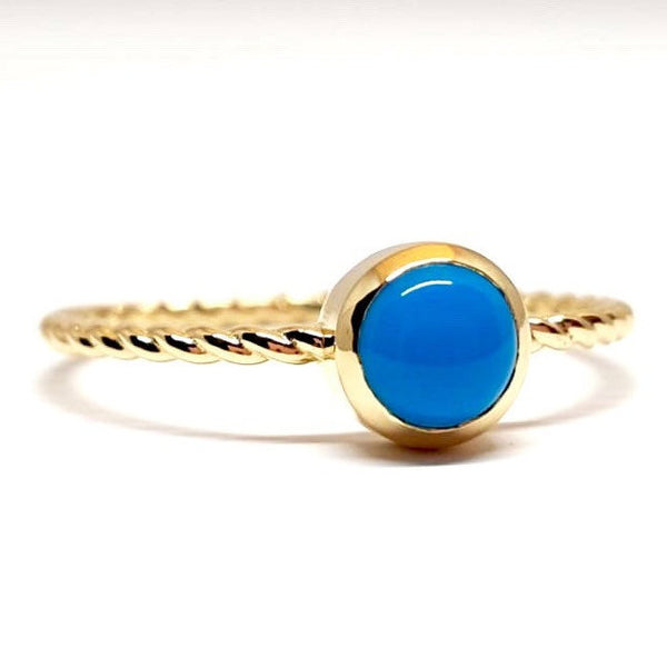 Dainty Round Sleeping Beauty Bezel Turquoise Ring