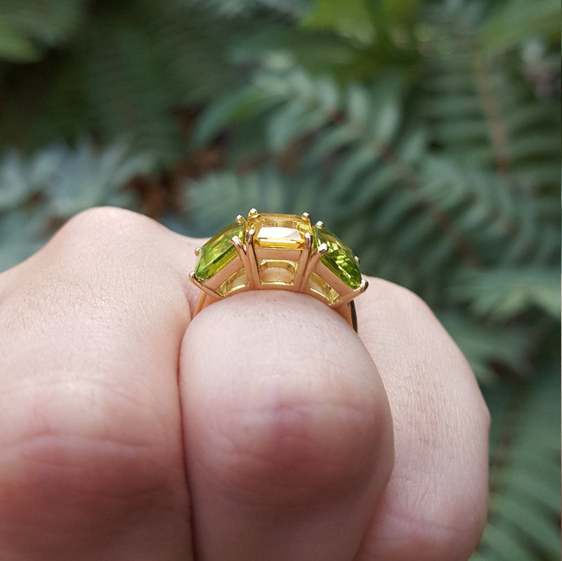 Sapphire and Peridot Unique Engagement Ring - August and September Birthstones