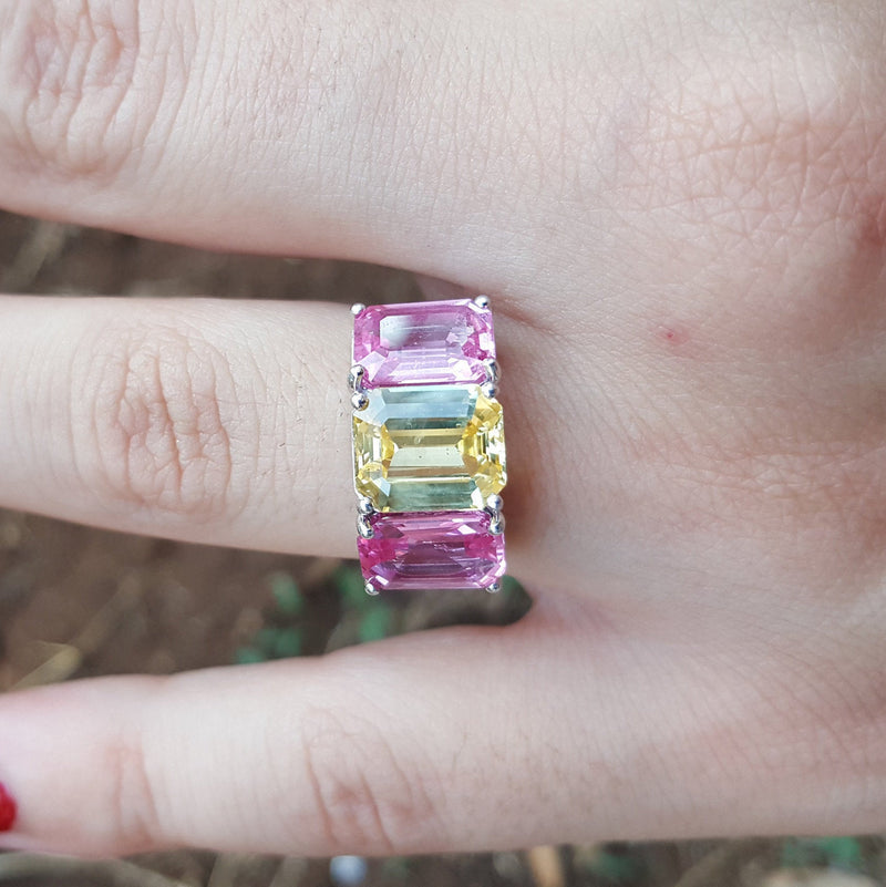 Unique Pink & Yellow Sapphire Engagement Ring - September Birthstone