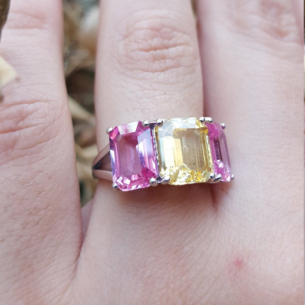 Unique Statement Emerald Cut Sapphire Engagement Ring