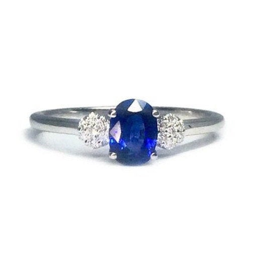 Natural Oval Sapphire Flower Illusion Engagement Ring