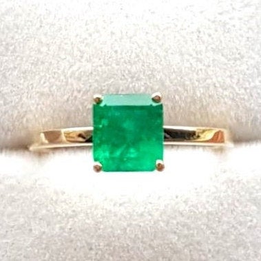 Natural Princess Cut Colombian Emerald Engagement Ring