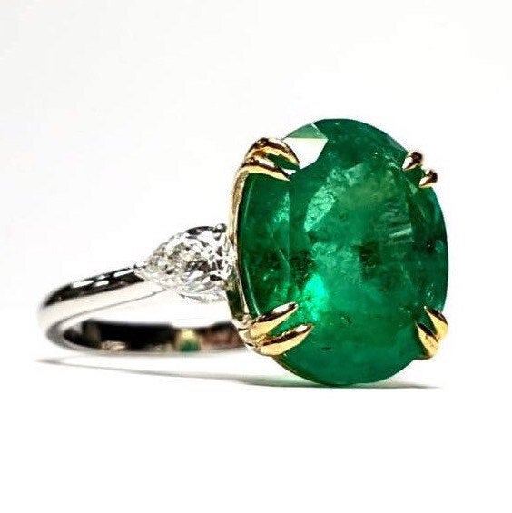Large 8 Ct. Oval Colombian Emerald Engagement Ring