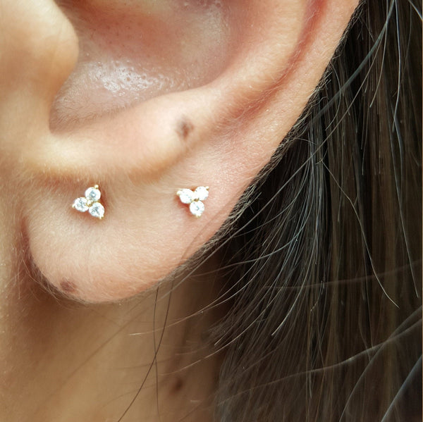 Natural Tiny Trio Diamond Stud Earrings