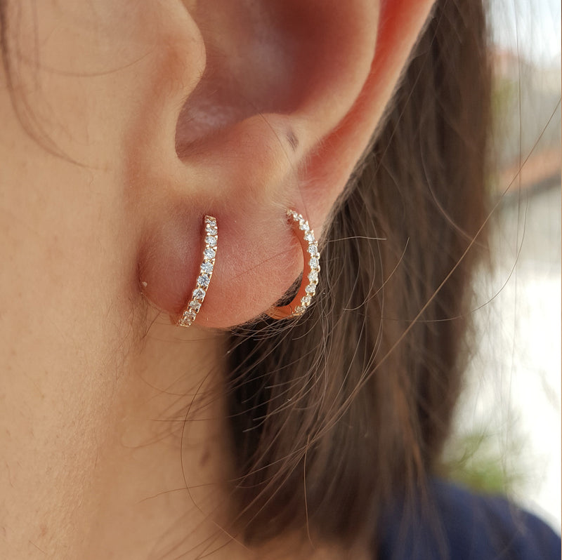 Diamond Huggie Earrings – Flat Hoop Earrings - Dainty Delicate Birdal Set Earrings – Genuine Handmade Diamond Jewelry