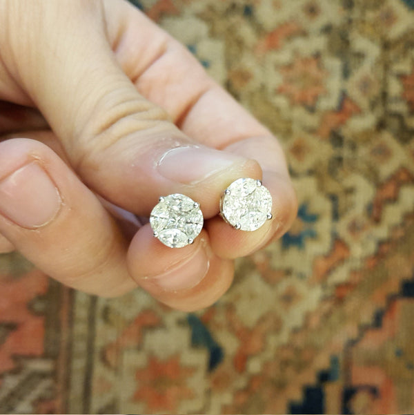 Natural Diamond Earrings - 2.5 Ct Illusion Setting