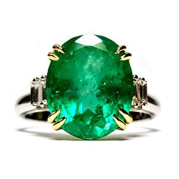 Large 5.2 Ct. Oval Colombian Emerald Engagement Ring