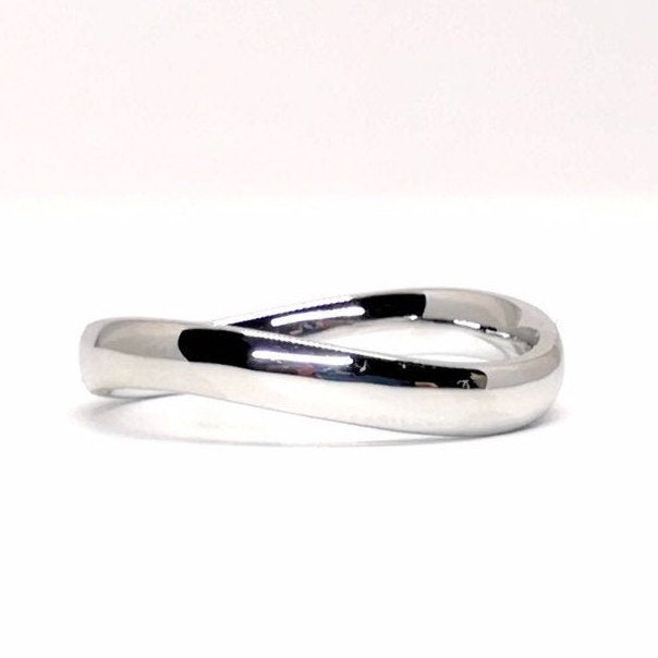 Curved Solid Gold Ring - Men Wedding Band