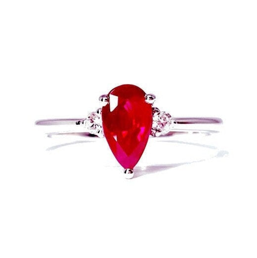 Pear Shaped Nature Inspired Ruby Engagement Ring - Natural Ruby Solitaire Engagement Ring - July and April Birthstone Ring