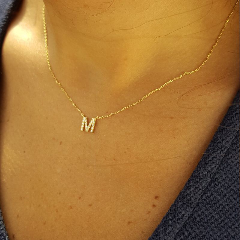 Diamond Initial Pendant – Simple Large Custom Letter Necklace – Dainty Delicate Diamond Necklace - April Birthstone Necklace
