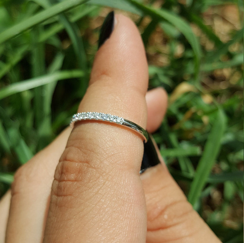 Real Diamond Wedding Band – 1.7 mm Half Eternity Pave Diamond Band – April Birthstone Eternity Ring – Simple Stacking Diamond Wedding Band
