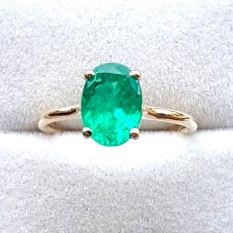 Natural Oval 1.56 Ct Colombian Emerald Engagement Ring