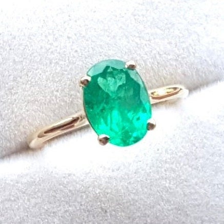 Natural Oval 1.56 Ct Colombian Emerald Engagement Ring