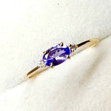 Oval Tanzanite Engagement Ring – Natural Tanzanite and Diamond Ring – Solid Gold December and April Birthstone Ring
