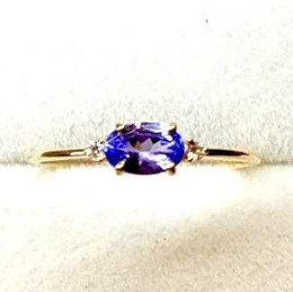 Oval Tanzanite Engagement Ring – Natural Tanzanite and Diamond Ring – Solid Gold December and April Birthstone Ring
