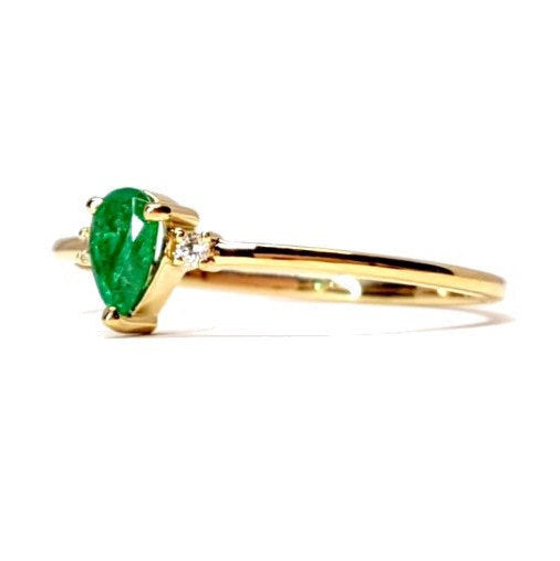 Small Pear Shaped Colombian Emerald Ring – Dainty Emerald and Diamond Engagement Ring – Vintage May Birthstone Ring