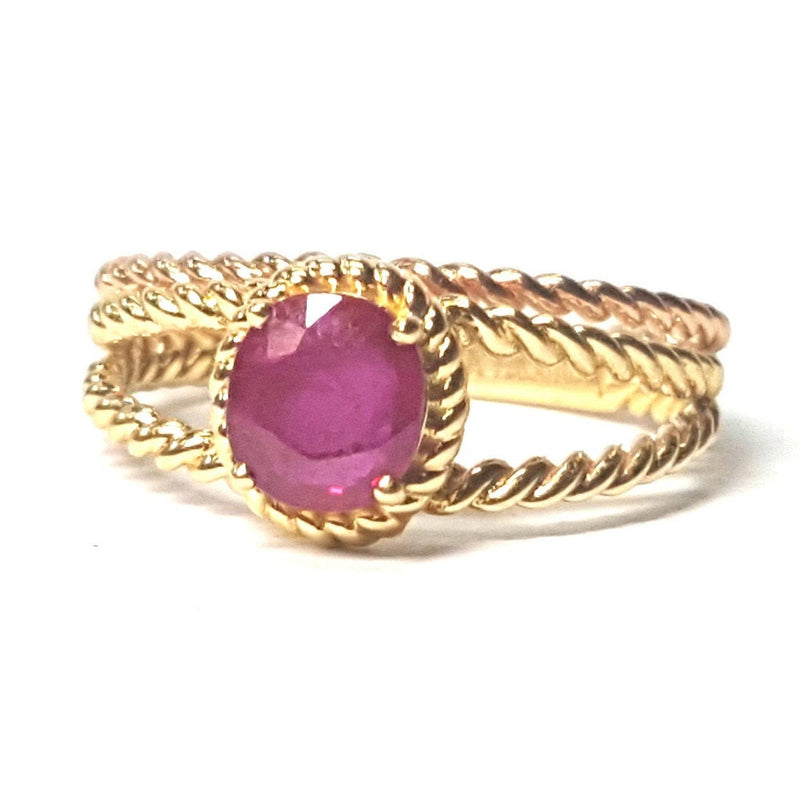 Natural Ruby Solitaire Engagement Ring – Twisted Nature Inspired Victorian Ruby Ring - Solid Gold Ruby Stacking Ring - July Birthstone Ring