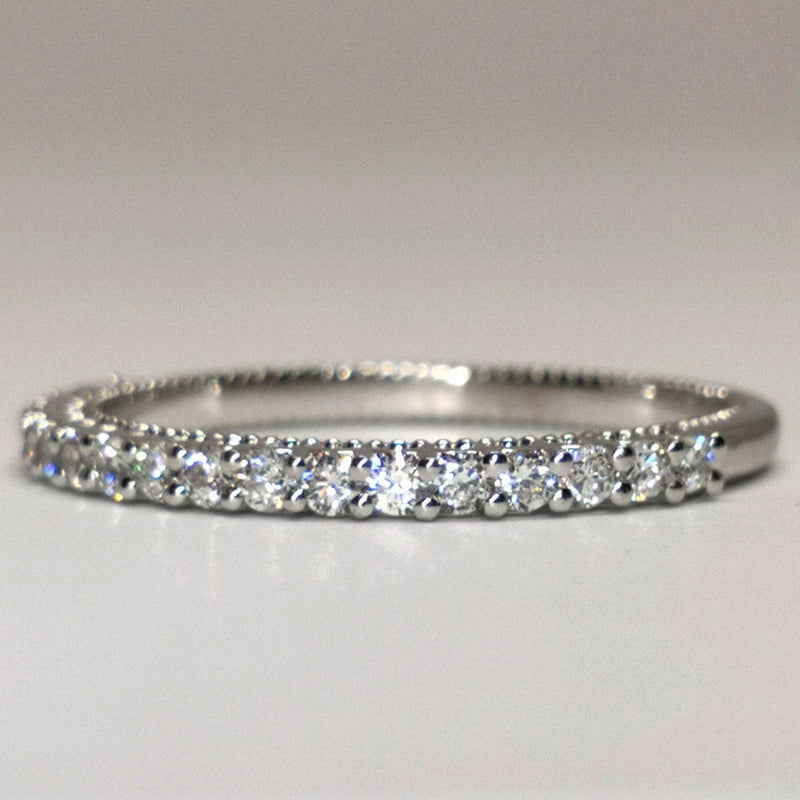 1.7 mm Vintage Shared Prong Half Eternity Ring – Dainty and Unique Art Deco Wedding Ring Set - Nature Inspired Real Diamond Wedding Band