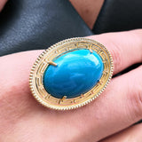 Large Sleeping Beauty Turquoise & Gold Ring – Vintage & Antique Style Oval Turquoise Engagement Ring – Genuine Big December Birthstone Ring