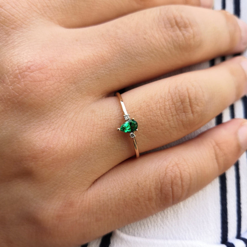Tribal Emerald Ring - Created Emerald, Solid Silver, Horizontal Ring –  Adina Stone Jewelry