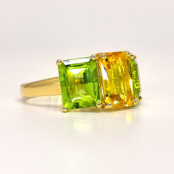 Unique Statement Sapphire and Peridot Engagement Ring