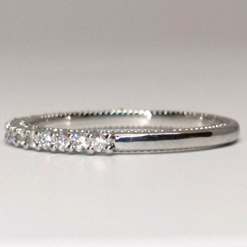 1.7 mm Vintage Shared Prong Half Eternity Ring – Dainty and Unique Art Deco Wedding Ring Set - Nature Inspired Real Diamond Wedding Band