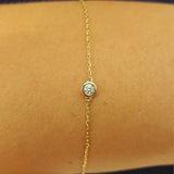 Dainty Diamond Bezel Bracelet – Genuine Solitaire Diamond Bracelet – Minimal Diamond Wedding Bracelet Set – Handmade Jewelry