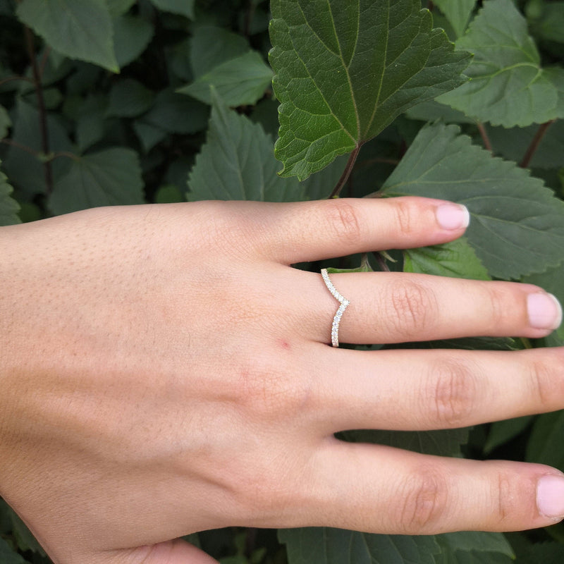V Shaped Ring – Wishbone Diamond Wedding Band – Chevron Genuine Diamond Ring – Wave Curved Diamond Ring – Handmade Wedding Jewelry