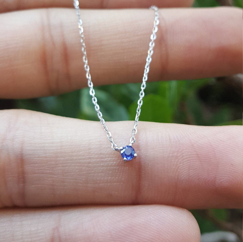 Sapphire Solitaire Necklace, Made with a Single Natural Blue Sapphire set in 4 prongs 18k Gold Necklace, Dainty Sapphire Set
