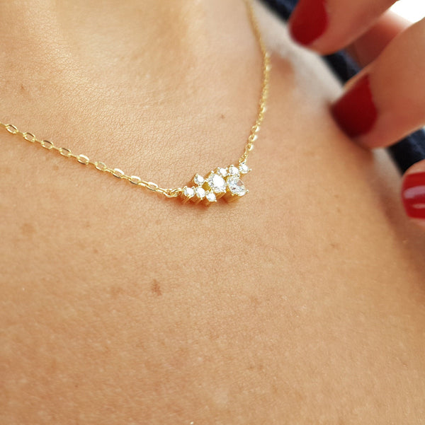 Diamond Cluster Necklace – Floating April Birthstone Necklace – Delicate Bride Diamond Necklace –Dainty Handmade Wedding Gift