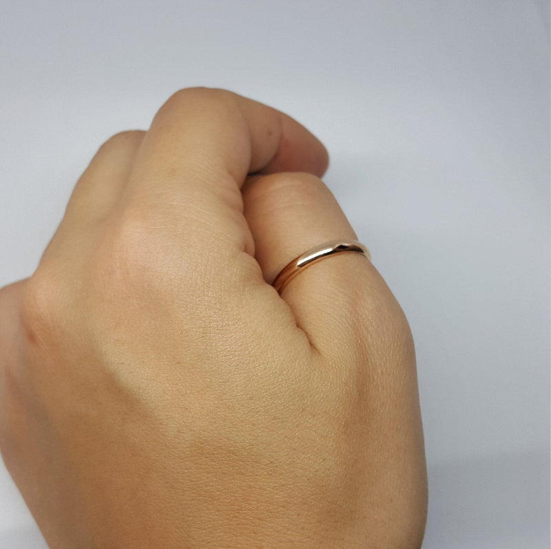 18k Solid Gold Dome Ring -  Simple Promise Rings For Couples – Thick Pinky Ring - 3 mm Stacking Gold Wedding Band – Handmade Jewelry