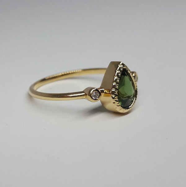 Vintage Textured Bezel Green Sapphire Engagement Ring