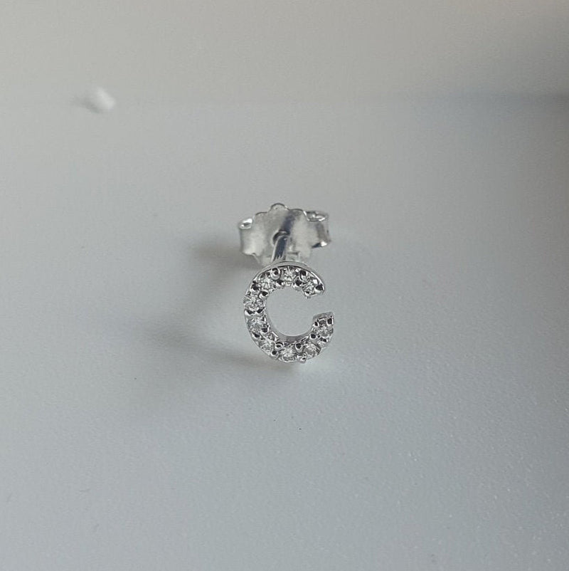 Initial Letter Diamond Earrings - Dainty Diamond Earrings – Delicate Genuine Diamond Earrings – Small Solitaire Earrings – Small Bridal Set