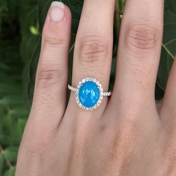 Sleeping Beauty Turquoise Ring – Genuine Oval Turquoise Ring – Large December Birthstone Ring - Solid 18k Gold Turquoise engagement Ring