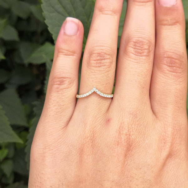 V-Shaped Diamond Wedding Band - Chevron Genuine Diamond Ring