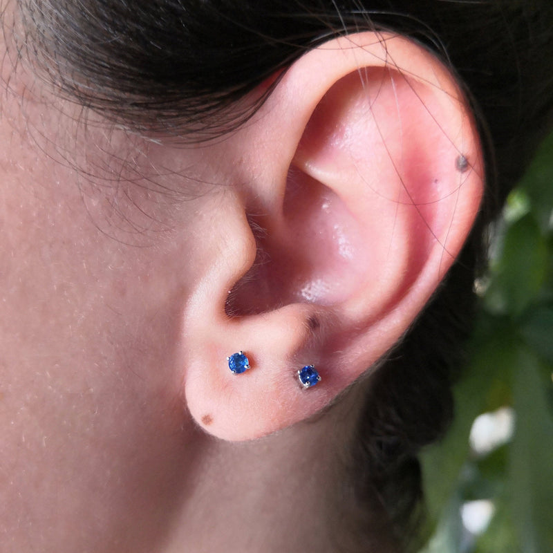Natural Floating Blue Sapphire Stud Earrings