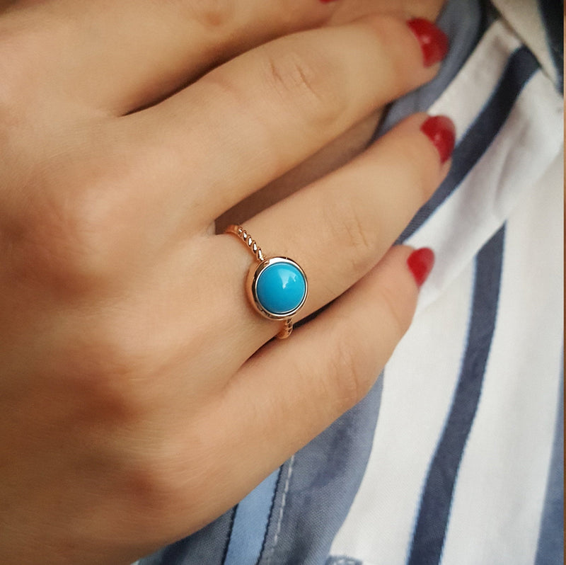 Round Sleeping Beauty Bezel Turquoise Ring