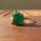 Rough Colombian Emerald Solitaire Engagement Ring - 4.65 Ct