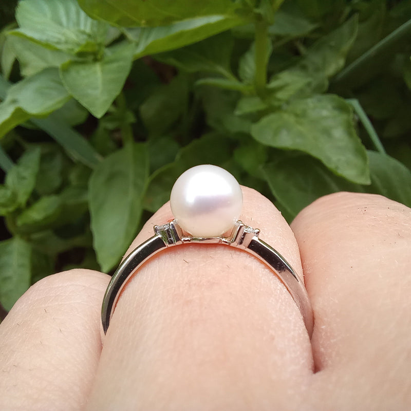 Platinum diamond pearl unique engagement set, butterfly wedding ring AP141S  | AnjaysDesigns.com